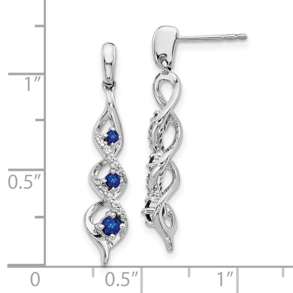 10K White Gold Diamond and Blue Sapphire Post Dangle Earrings M196864