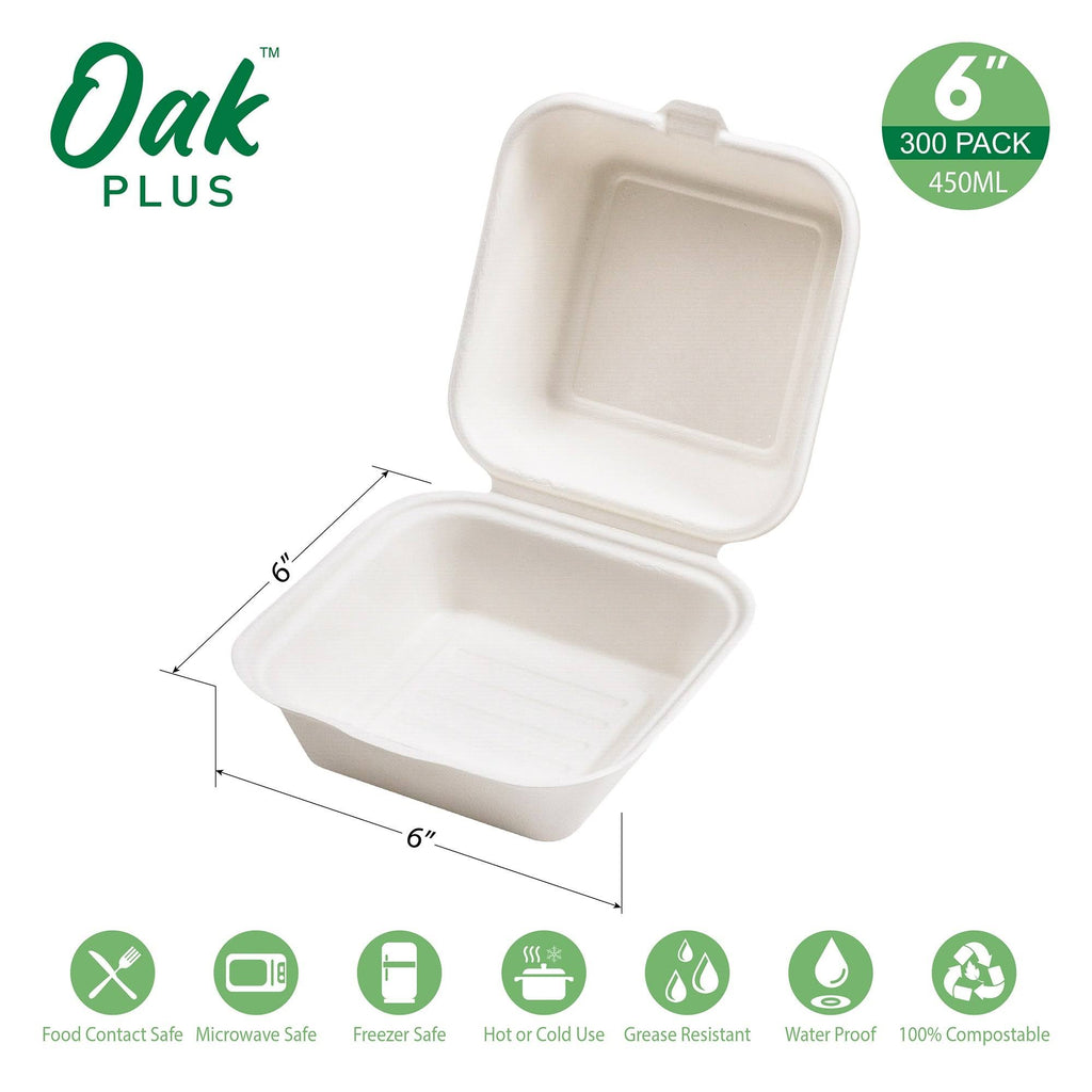 Disposable Sugarcane Clamshell Containers 300 Pack 450ml J119484