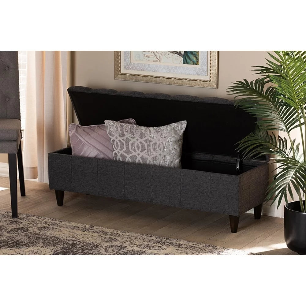 Charcoal Fabric Upholstered Wood Storage Bench Ottoman A494328