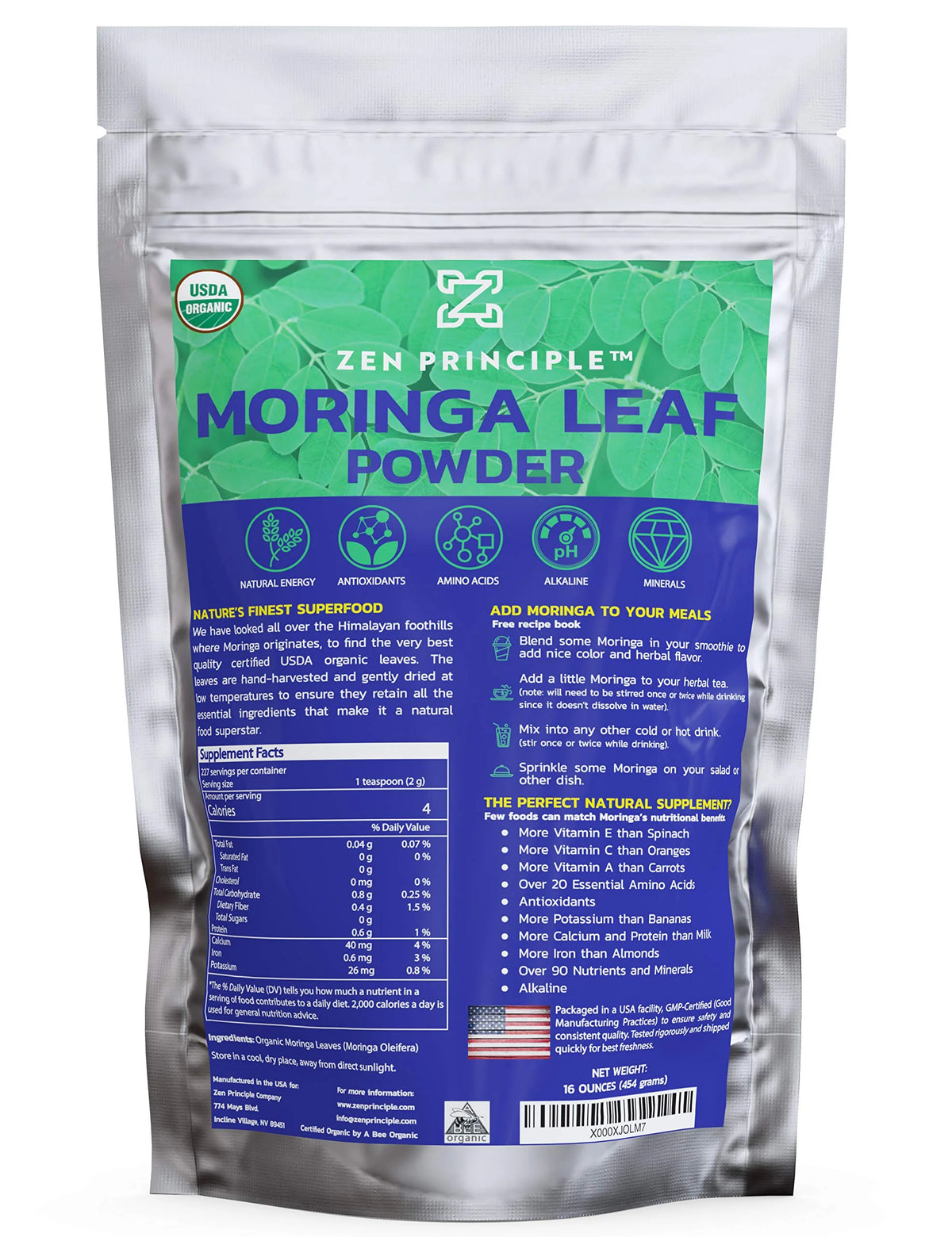 1 lb. Organic Moringa Oleifera Leaf Powder G9529