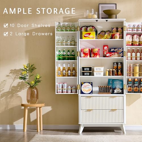 72" Dark Grey Wood Pantry Cabinet with 10 Door Shelves & 2 Drawers Q89655