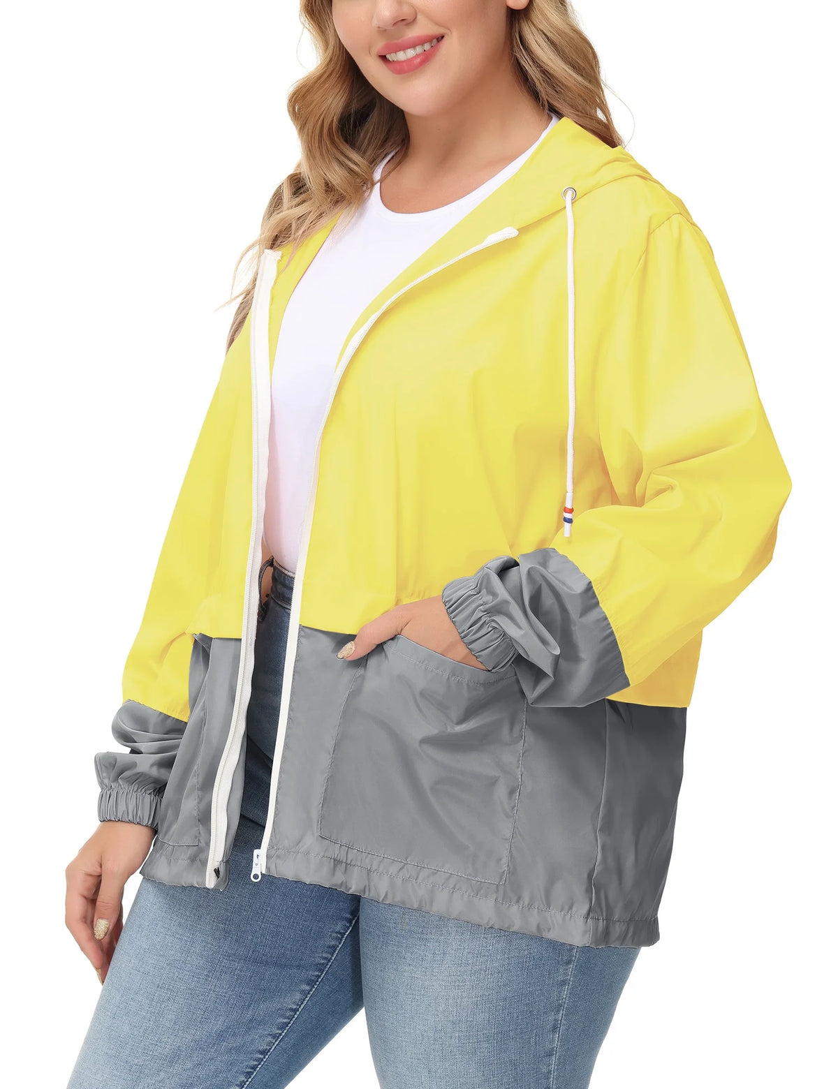Plus Size Waterproof Hooded Rain Jacket U11304