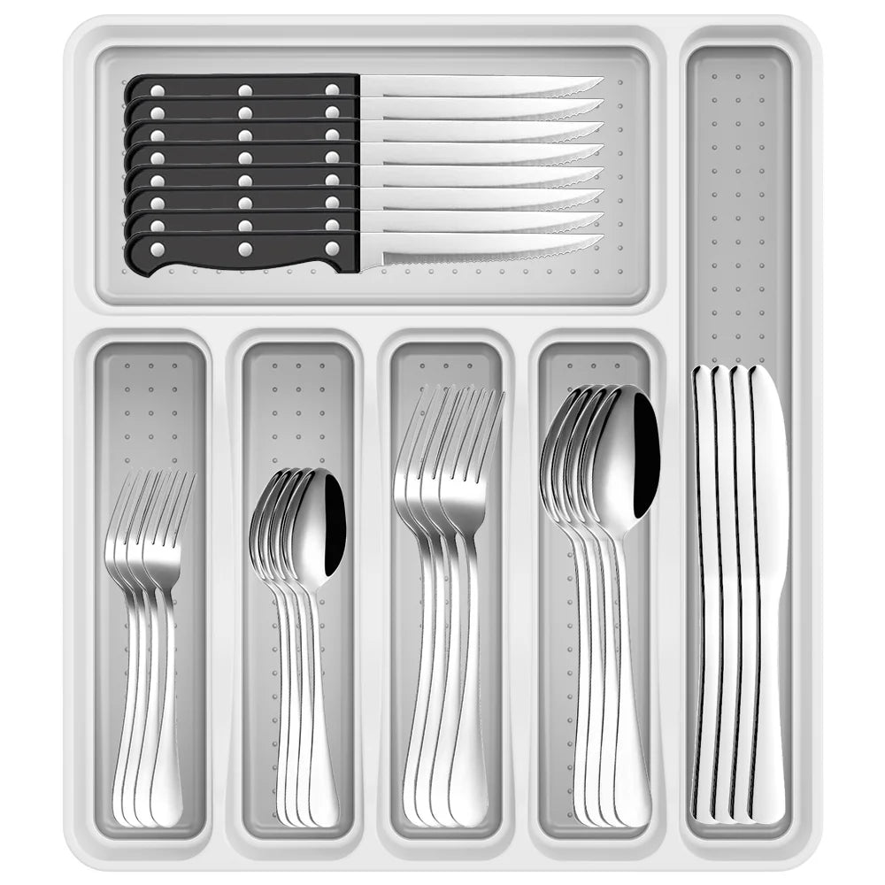49-Piece Stainless Steel Silverware Set with Organizer A854741