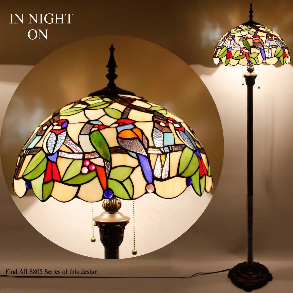 Bronze Floor Lamp with Stained Glass Shade G61077