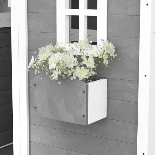Gray Wooden Playhouse with Floor, Door, Windows & Planter Box L61736