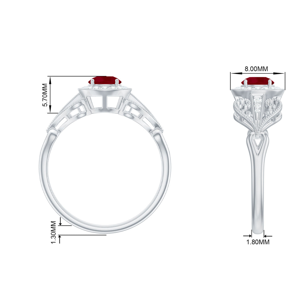 Ruby and Diamond Engagement Ring, 925 Sterling Silver U514