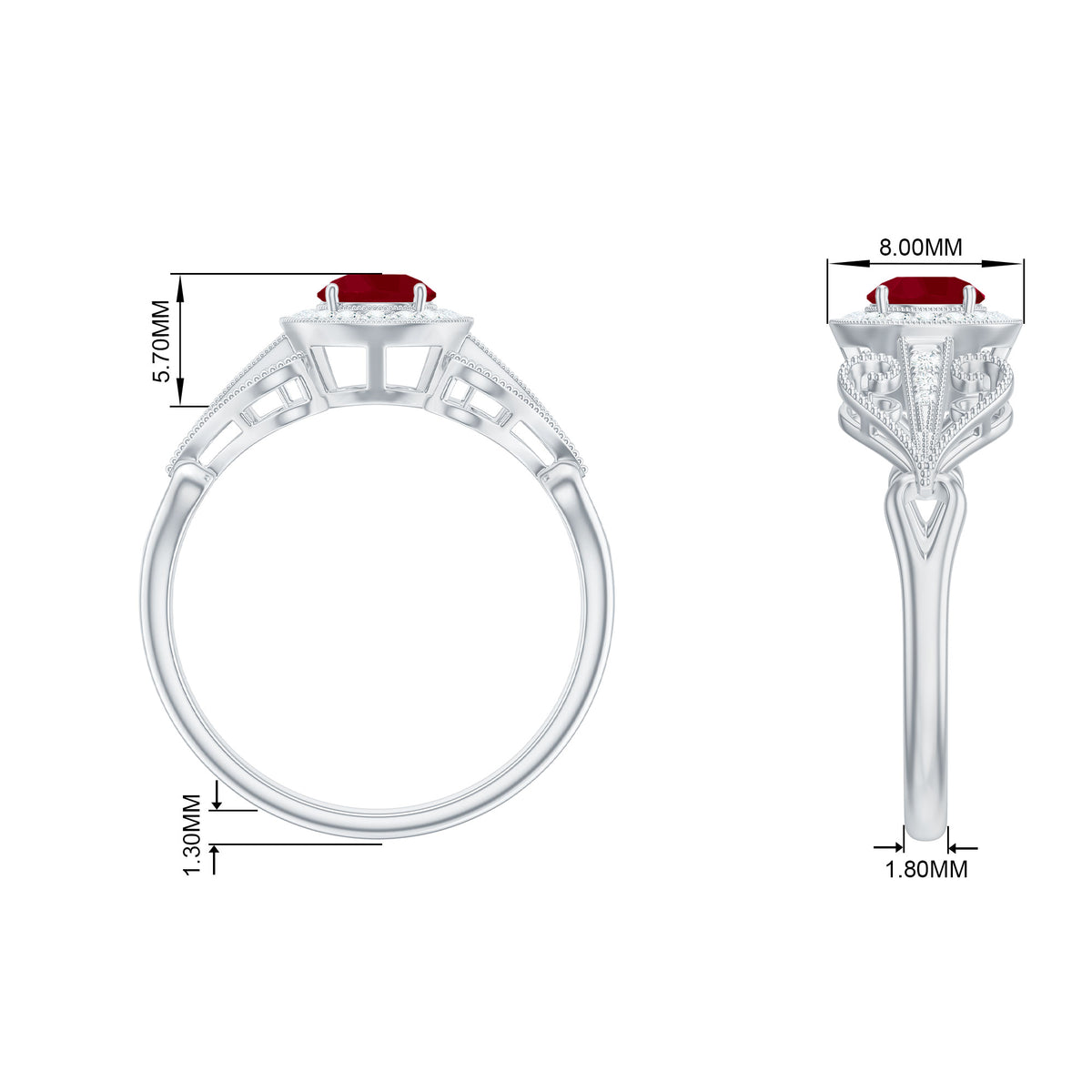 Ruby and Diamond Engagement Ring, 925 Sterling Silver U514