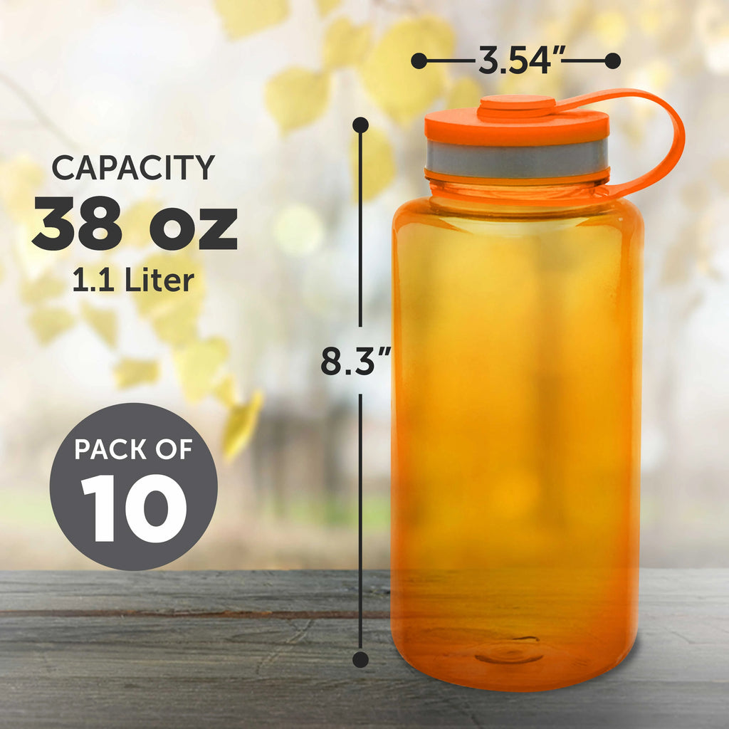 Plastic Sports Water Bottles with Flip Lid 38 oz. Set of 10 F2811