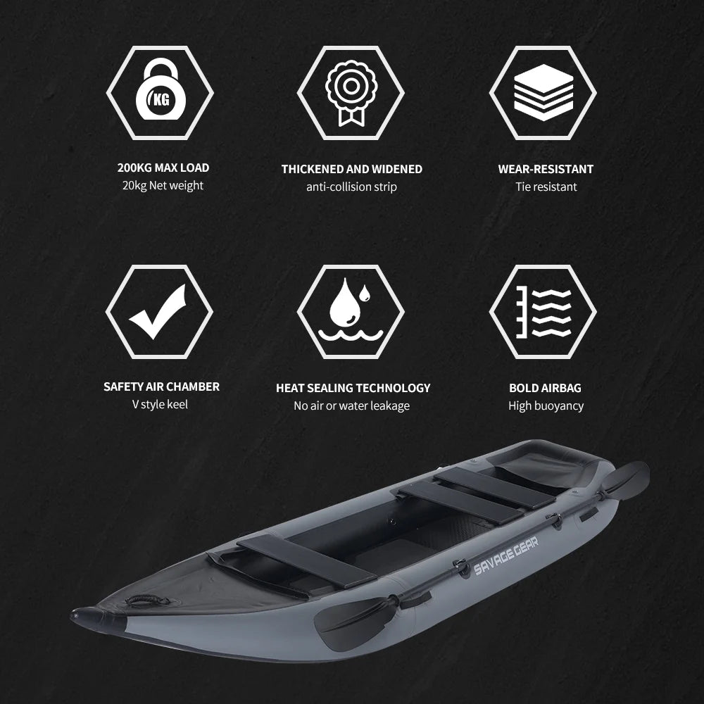 Inflatable Kayak Fishing Boat Set with Seat, Pump, Paddle, Repair Kit, Grey PVC G737