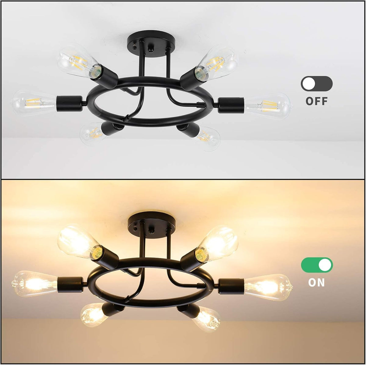 Black 6 Lights LED Semi Flush Mount Ceiling Light T793997