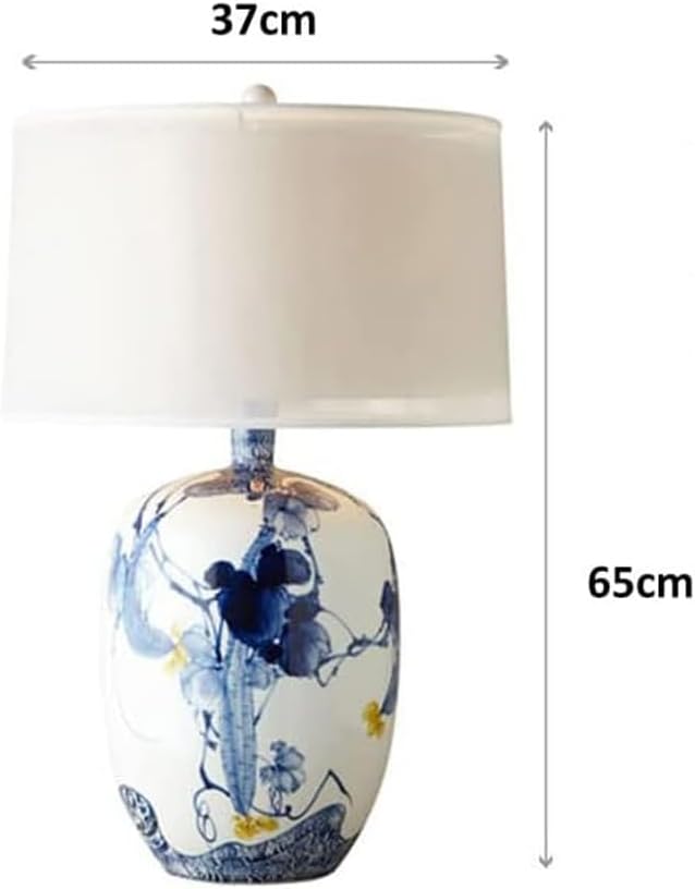 Blue and White Porcelain Table Lamp with Drum Shade C67039