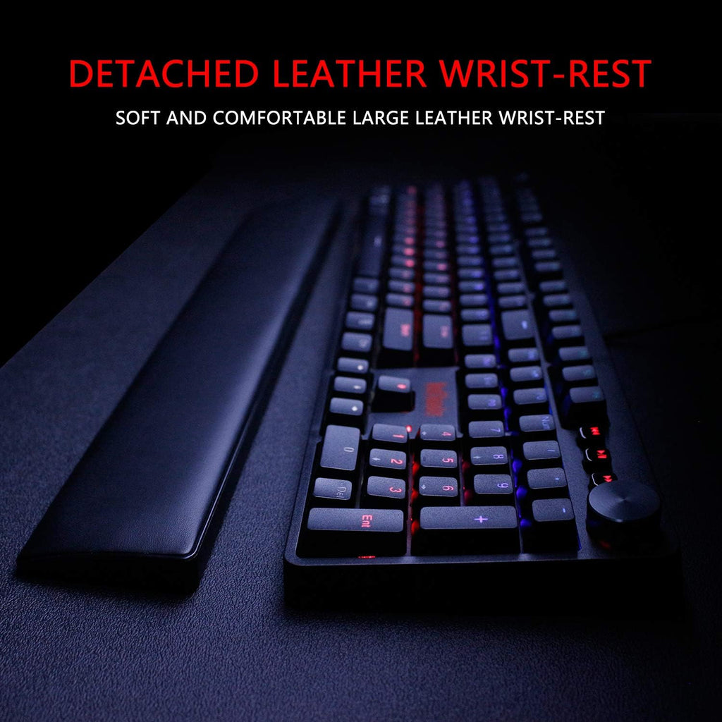 RedThunder K55 Mechanical Gaming Keyboard, Quiet Red Switch, Chroma RGB Lighting, Soft Leather Wrist-Rest, Standard Full Size Wired Keyboard with Dedicated Media Keys & Dial for PC M584