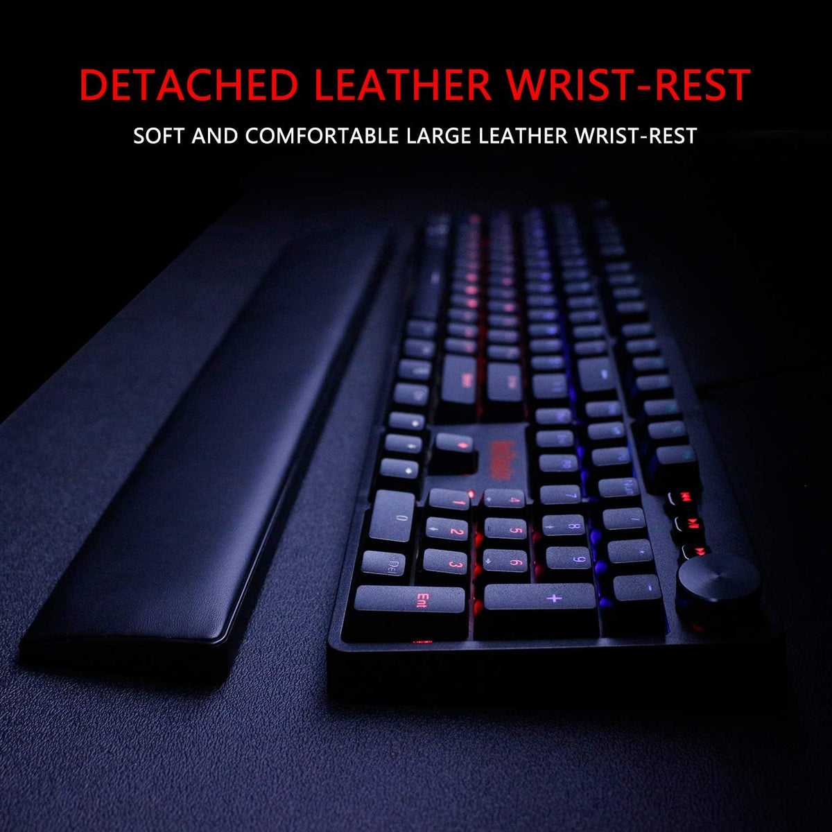 RedThunder K55 Mechanical Gaming Keyboard, Quiet Red Switch, Chroma RGB Lighting, Soft Leather Wrist-Rest, Standard Full Size Wired Keyboard with Dedicated Media Keys & Dial for PC M584
