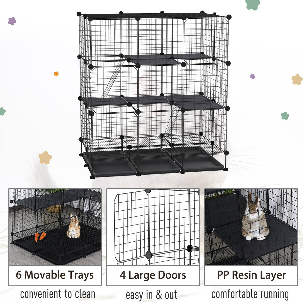 Black Steel Pet Playpen with Trays Z80721