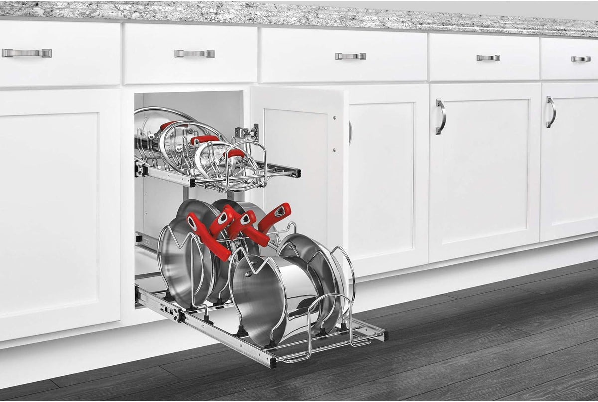 12-Inch 2-Tier Wire Pull Out Kitchen Cabinet Organizer, Chrome Q9558