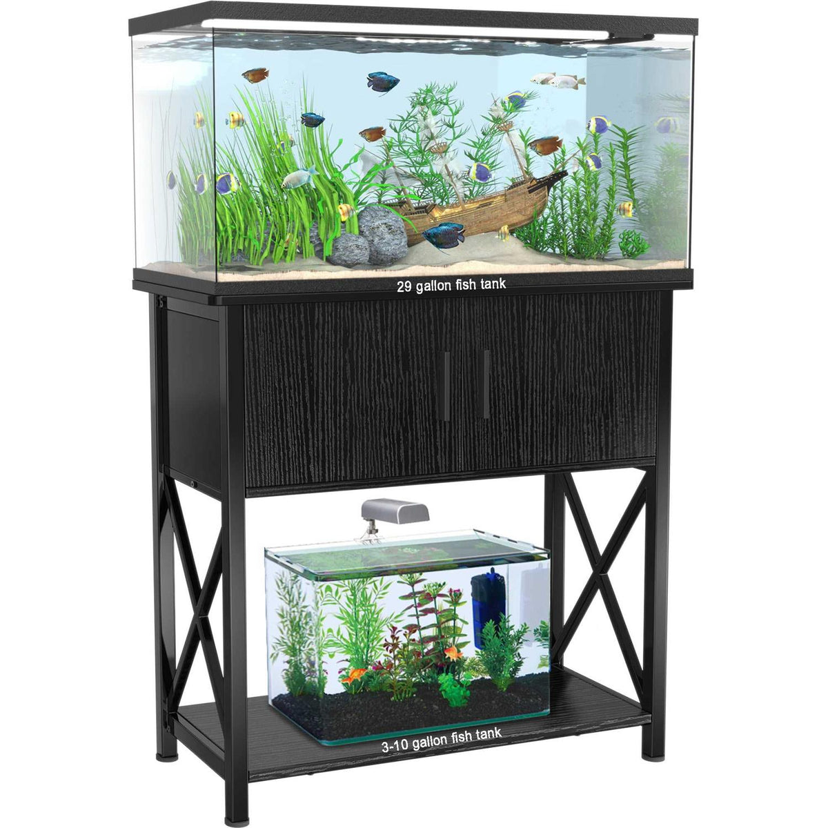 29 Gallon Metal Aquarium Stand with Cabinet, Black L318462