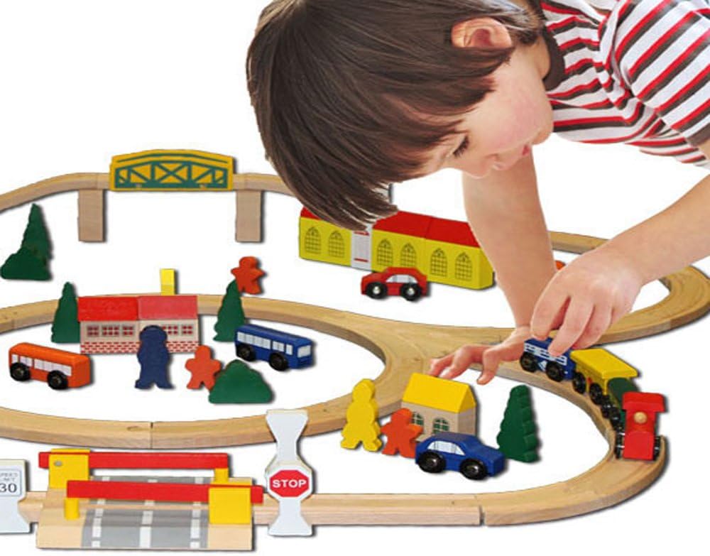 100-Piece Wooden Train Track Town Starter Set O77858