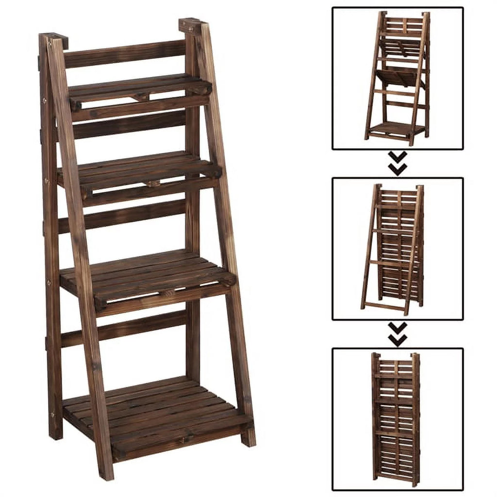 4 Tier Foldable Wooden Flower Stand Ladder Shelves L24566