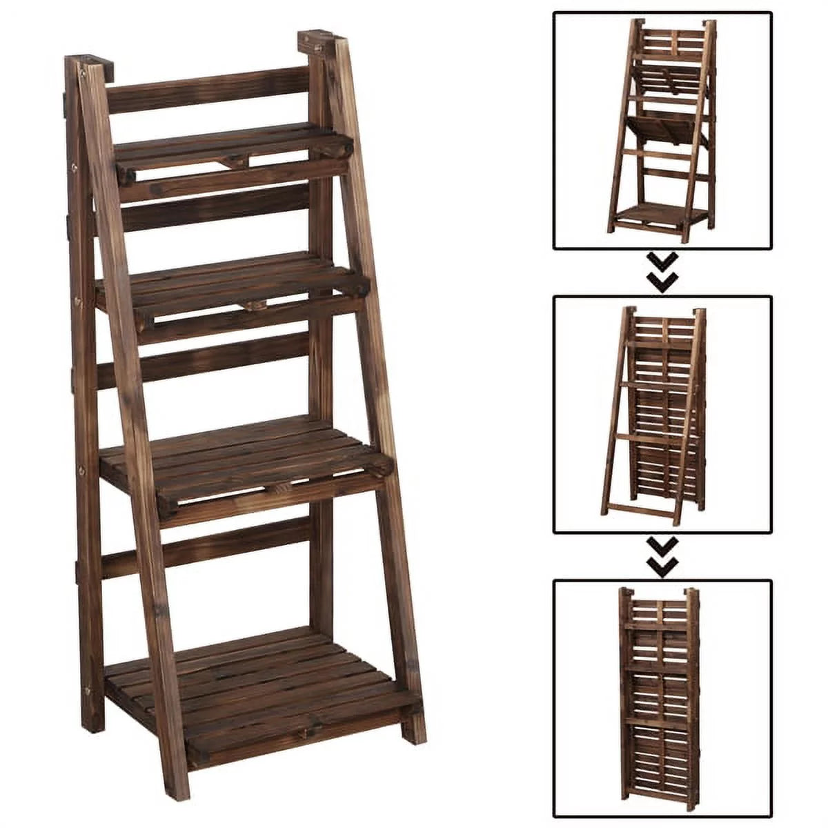 4 Tier Foldable Wooden Flower Stand Ladder Shelves L24566