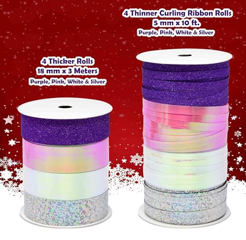 32 Pcs Multi Colored Gift Bows Assortment Set with 8 Curling Ribbon Rolls A288