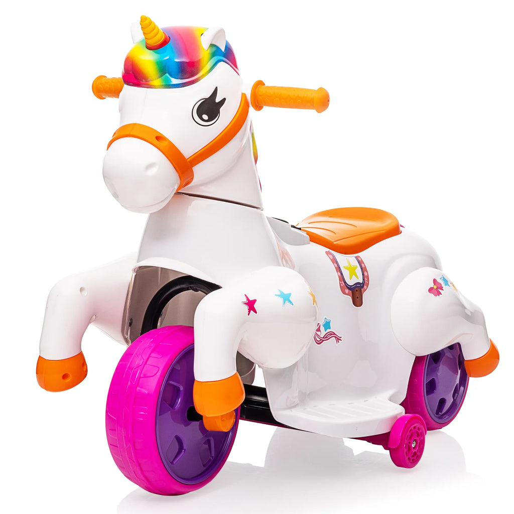 6V Unicorn Rocking Horse Toy Car with Music, Training Wheels L15891