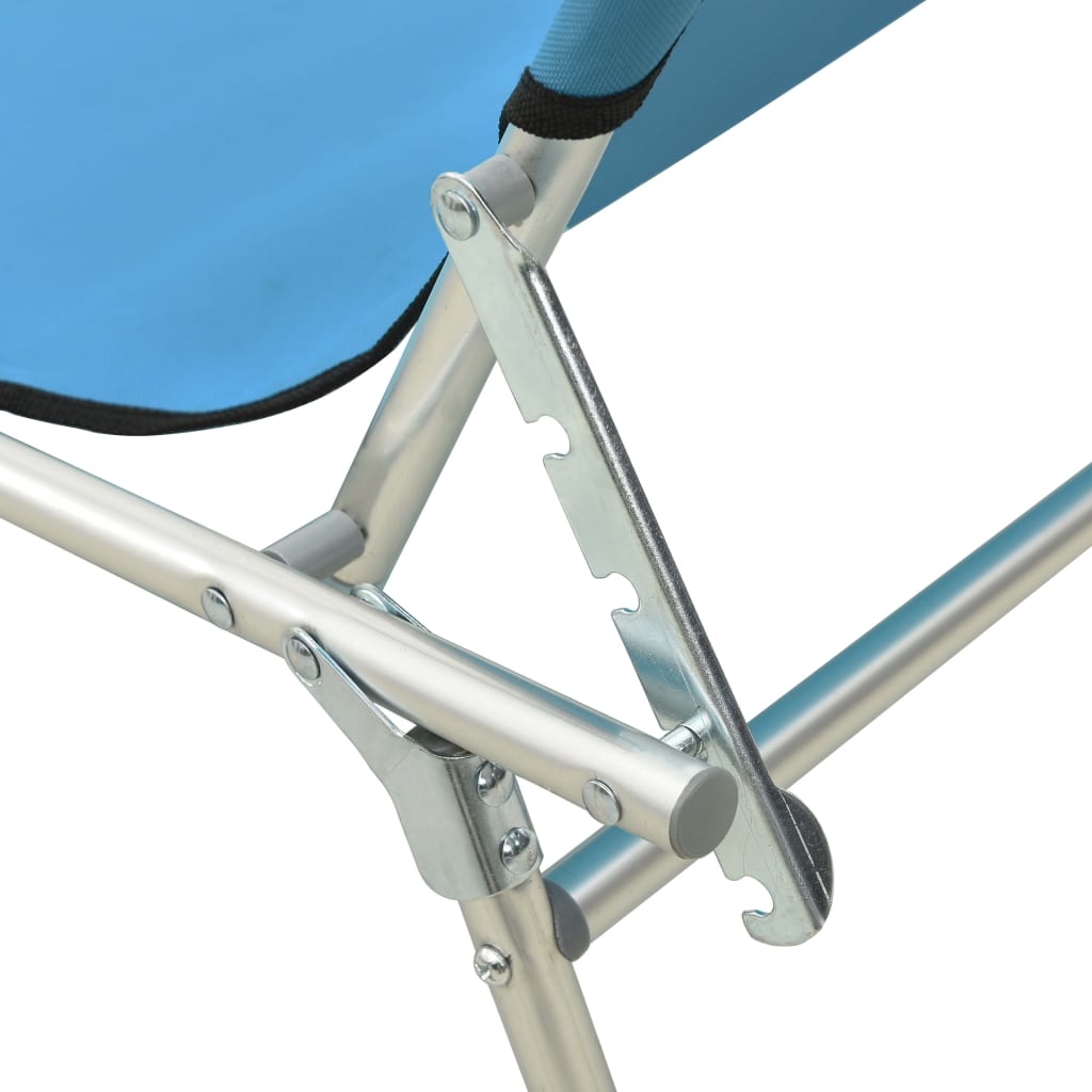 Folding Sun Lounger with Canopy Steel Turquoise and Blue J304714