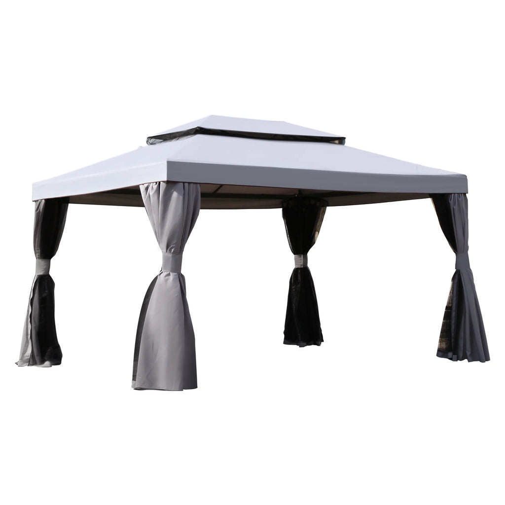 10'x13' Outdoor Double Vent Canopy Gazebo with Nettings and Curtains U39233