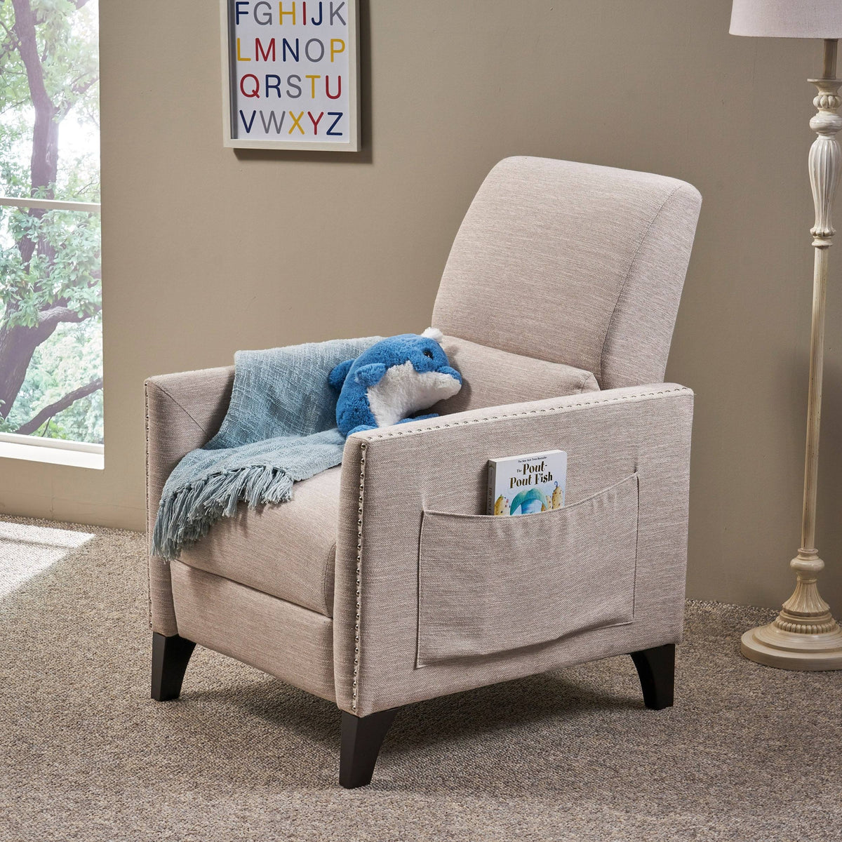 Light Blush Fabric Push Back Recliner U726