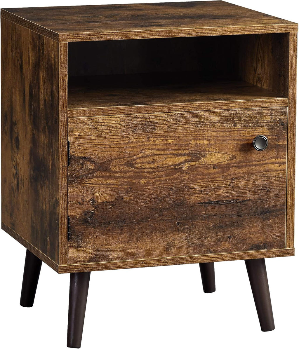 Rustic Brown Nightstand with Open Shelf and Cabinet F42603
