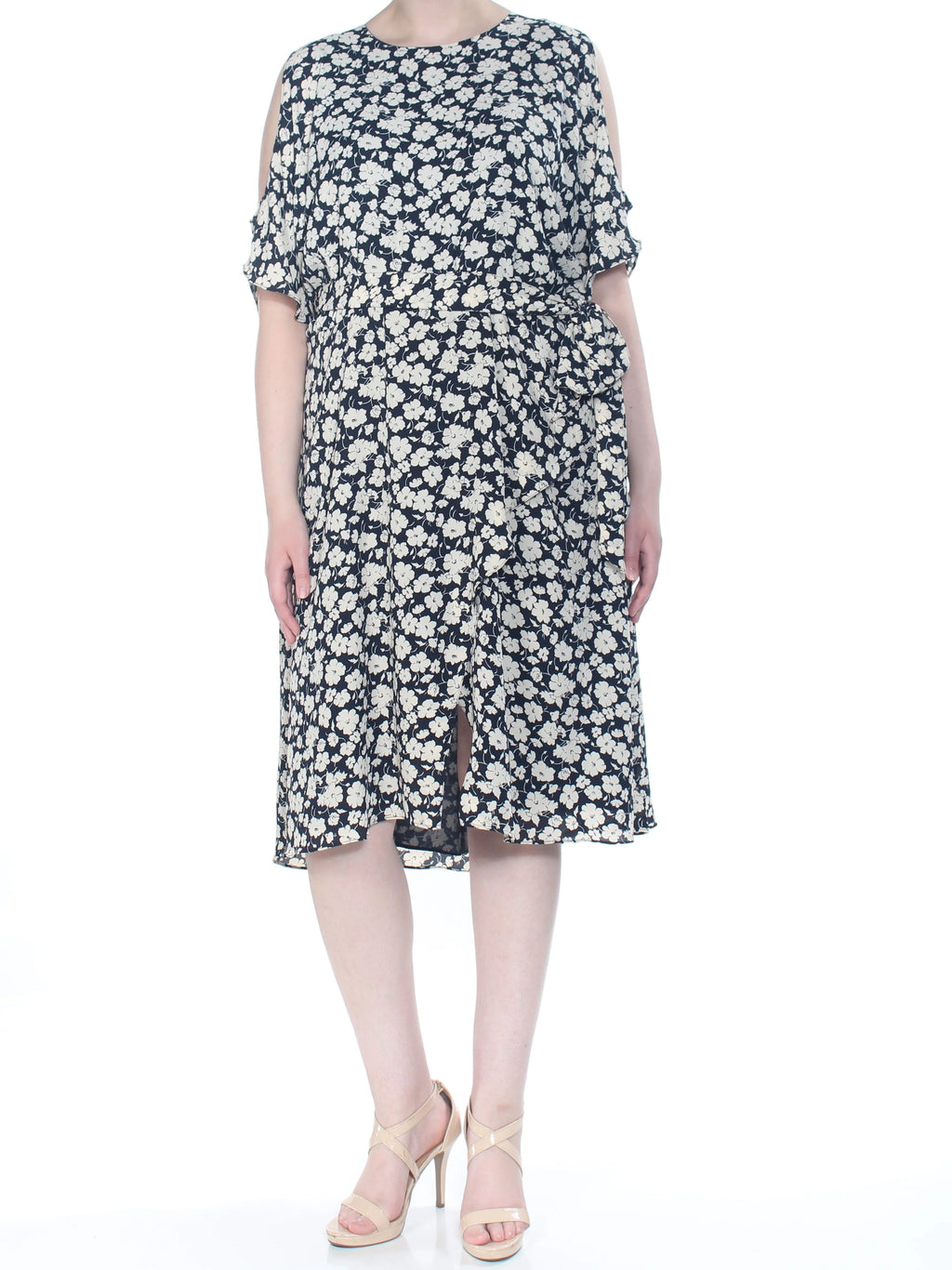 Navy Floral Short Sleeve A-Line Dress Plus 16W B353638