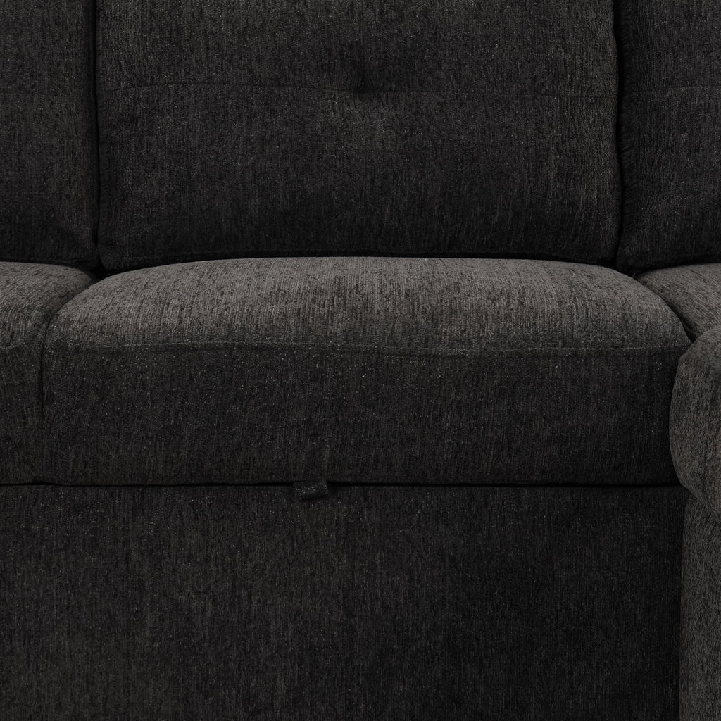 Black Reversible Pull-Out Sectional Sofa Bed with Storage Chaise I267