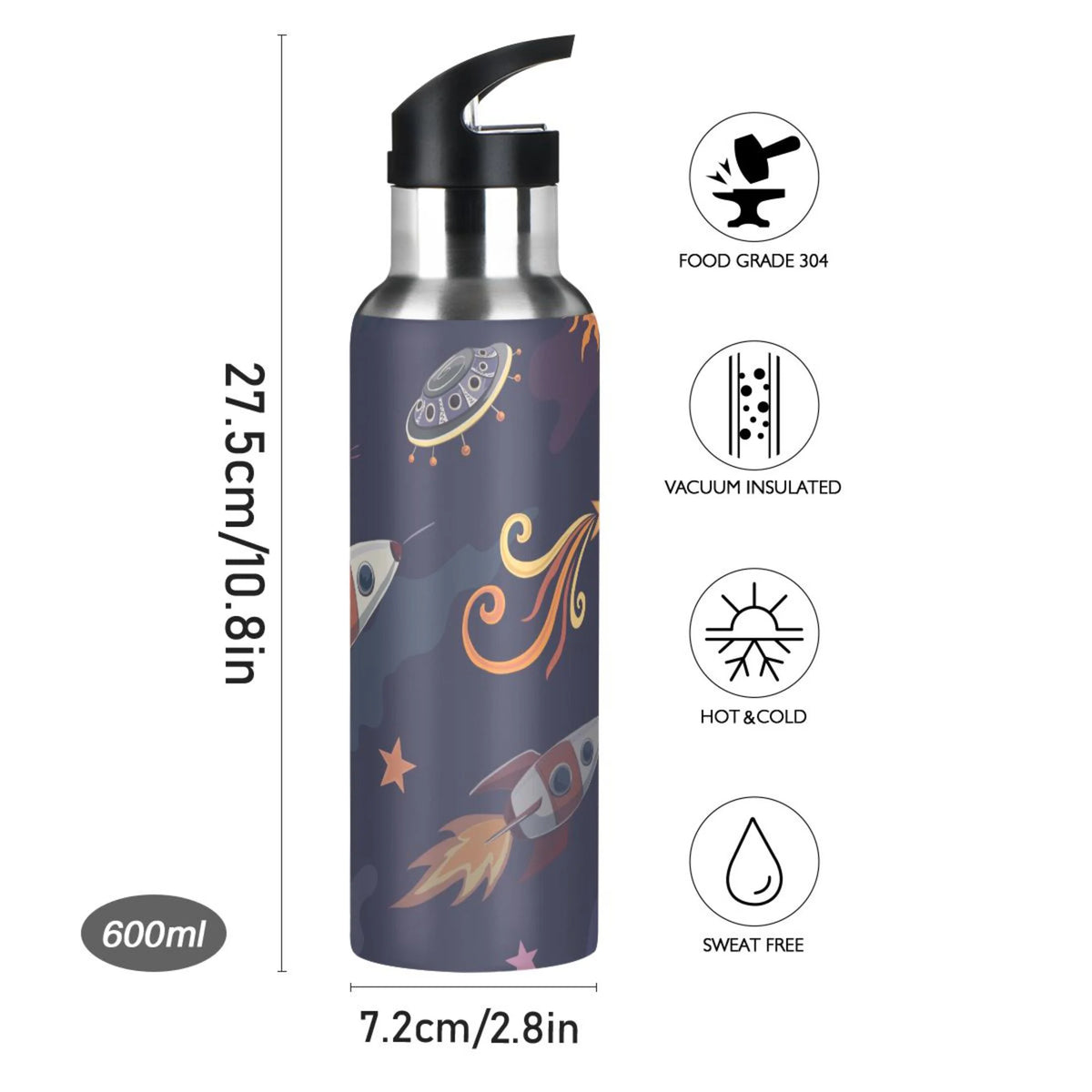 Stainless Steel Insulated Thermos Vacuum Flask Water Bottle with Straw Lid D290