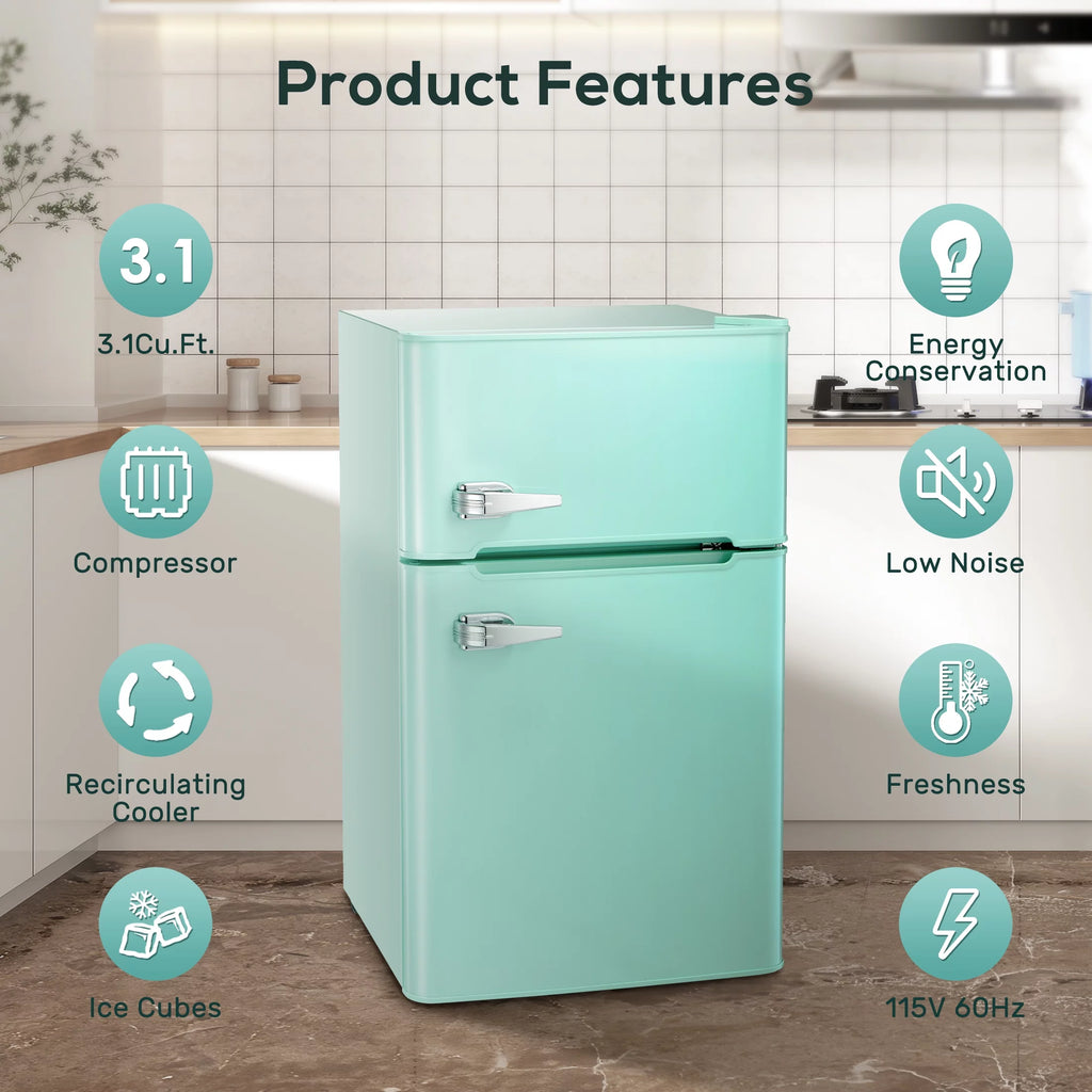 Mini Refrigerator 3.2Cu.Ft Compact Fridge 2-Double Doors with a Freezer I20151