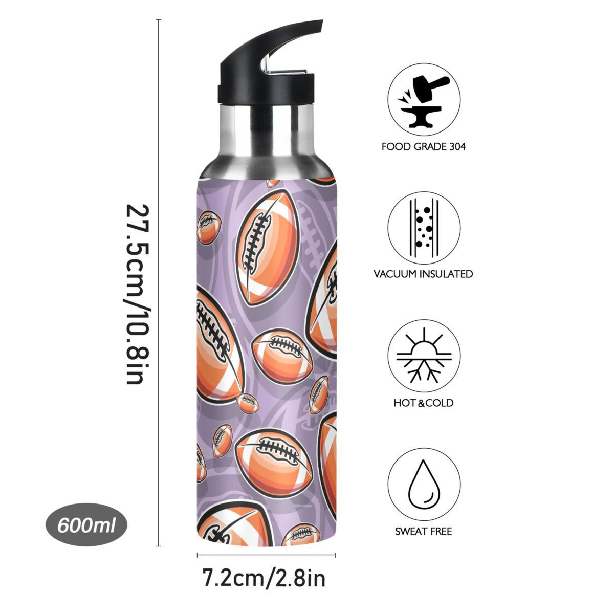 20 oz Insulated Stainless Steel Water Bottle with Straw Lid D77614