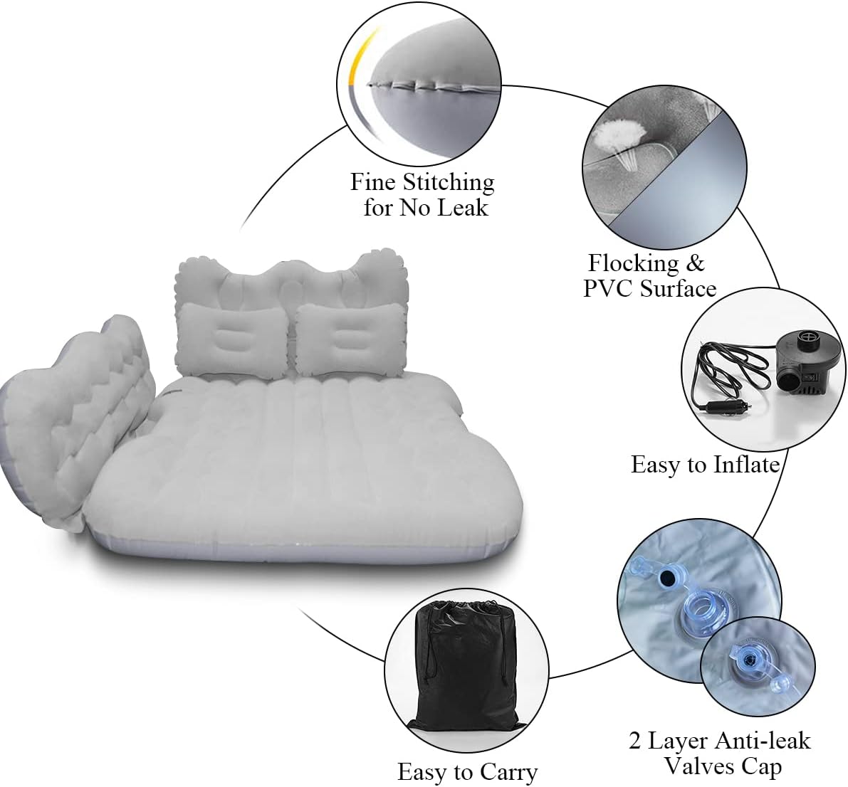 Car Air Mattress with Air Pump, Grey O70154