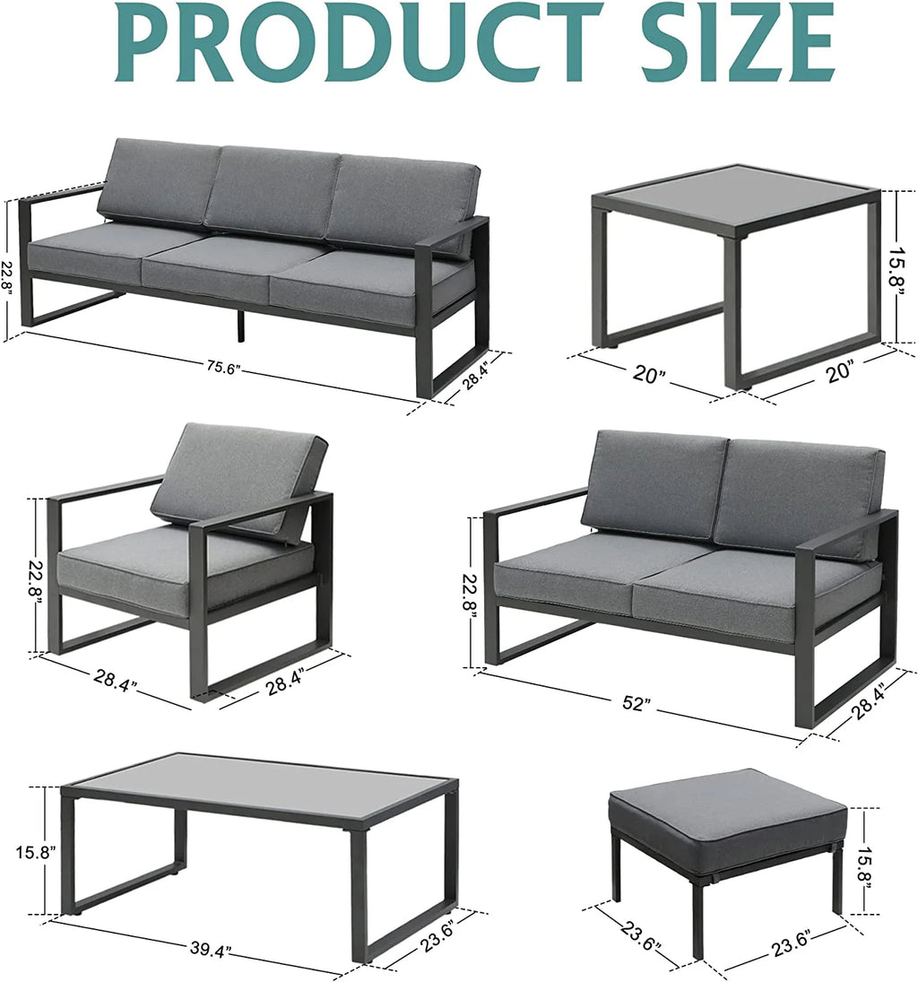 Grey 8 Piece Aluminum Outdoor Sectional Sofa with Ottomans and Coffee Table Z5168