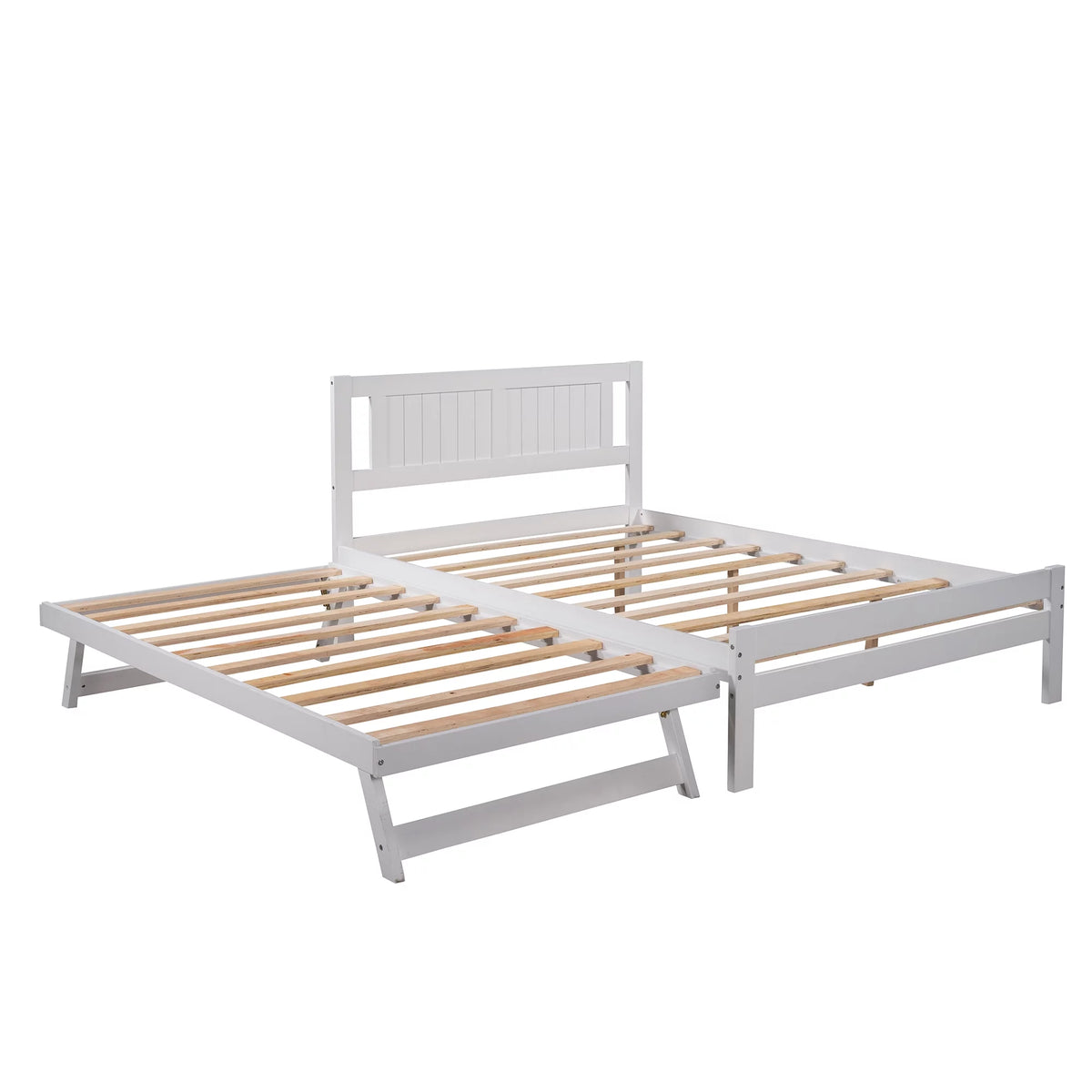 Platform Bed with Adjustable Trundle, Solid Wood, Headboard K652