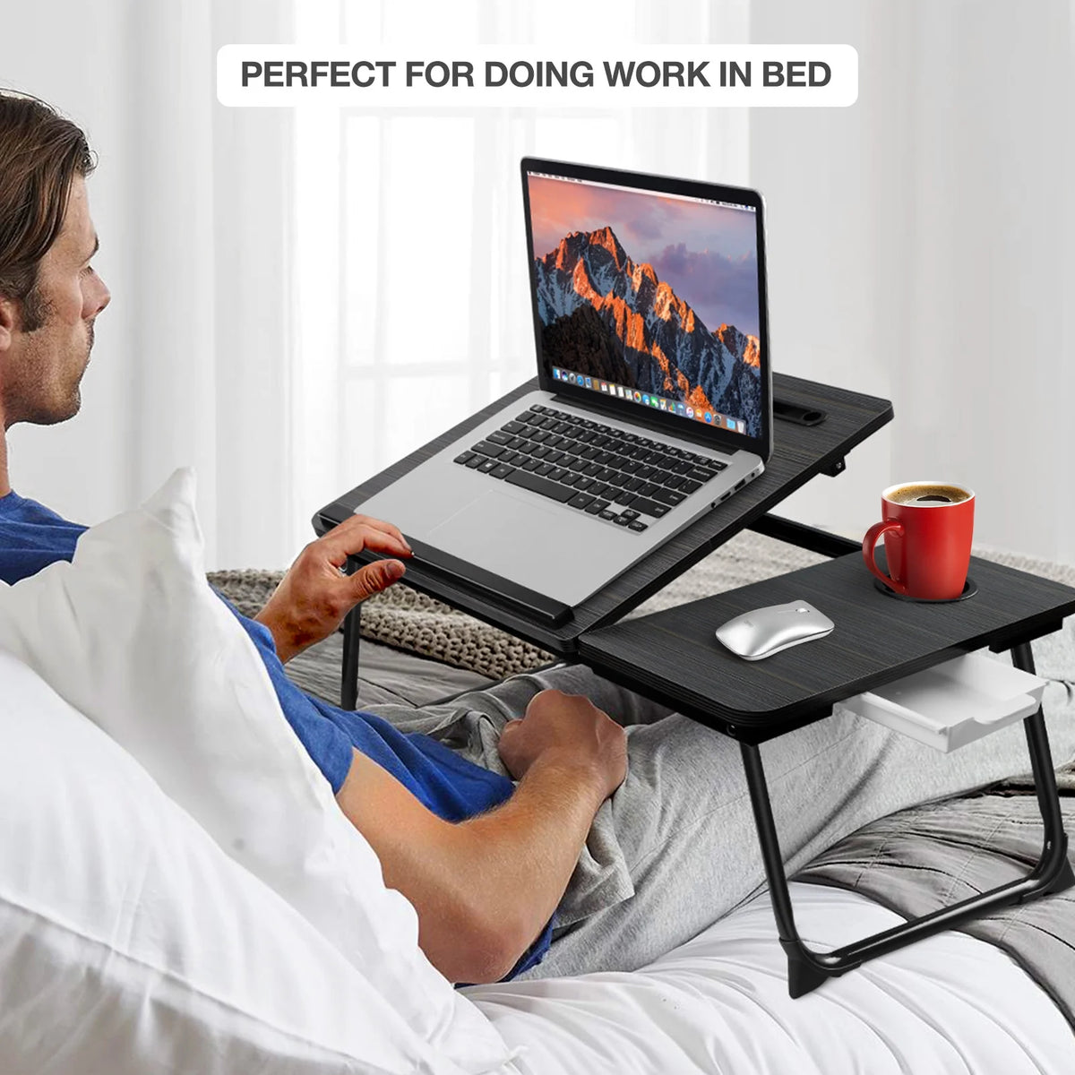 Foldable Adjustable Lap Desk with Cup Holder, Black G249473