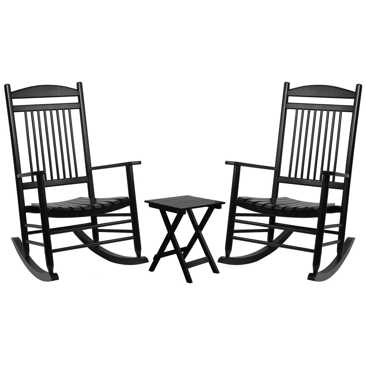 Black Wood Rocking Chair Set of 3 with Foldable Table N3152