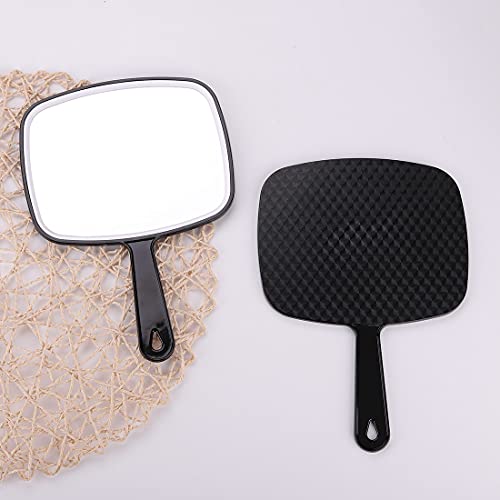 Large Wall Mount Hand Mirror with Handle Square Black 10.3inx7.3in J68914