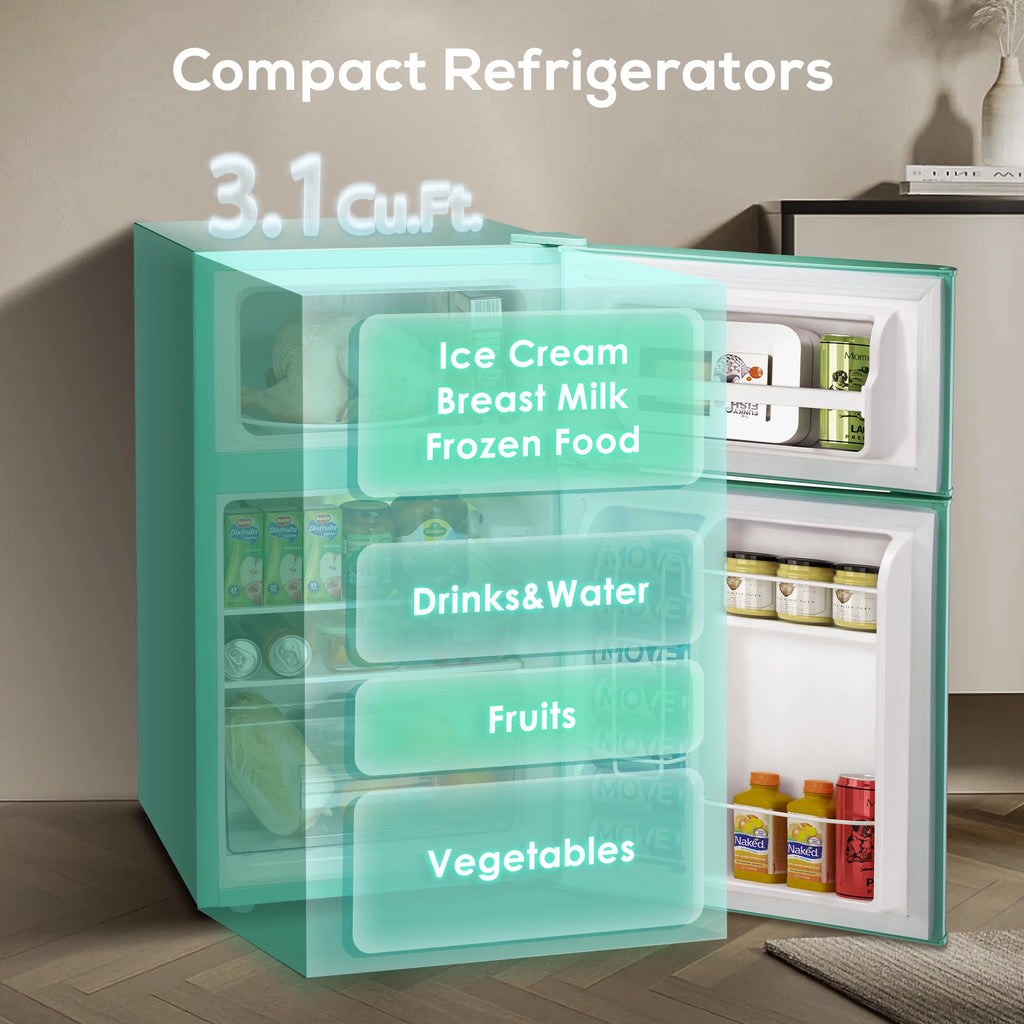 Mini Refrigerator 3.2Cu.Ft Compact Fridge 2-Double Doors with a Freezer I20151