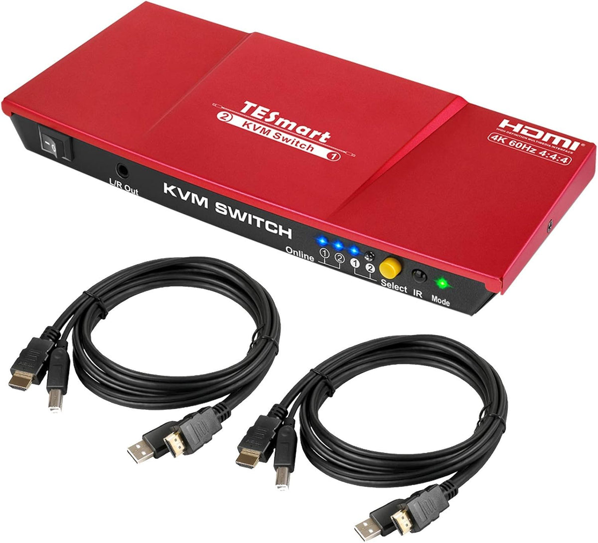 HDMI KVM Switch 2 Port 4K@60Hz Red D3597
