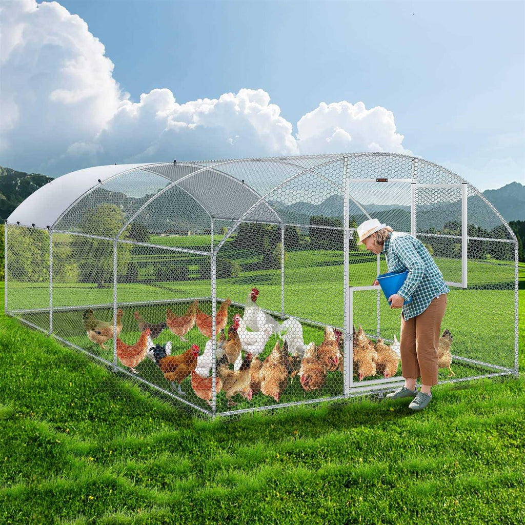 Large Metal Chicken Coop with Run and Waterproof Cover N72454