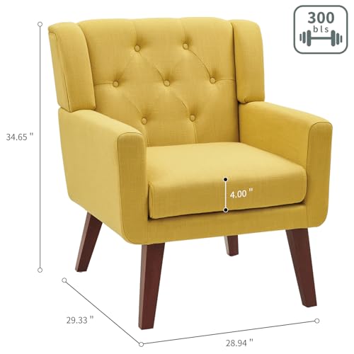 Beige Set of 2 Linen Fabric Button-Tufted Accent Chair C216