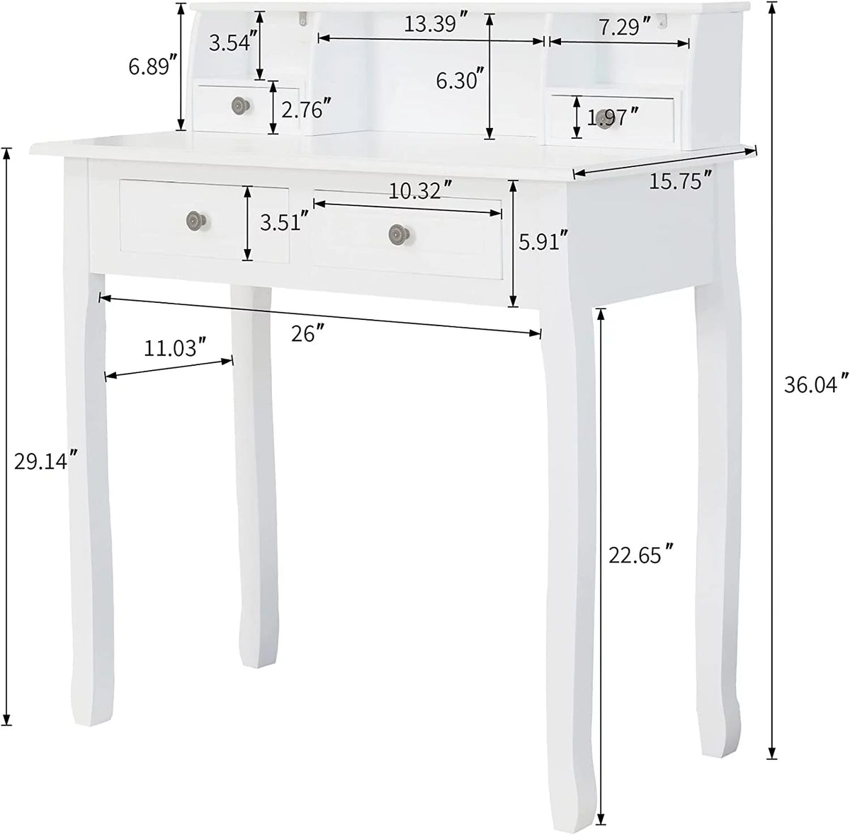 White 32 Inch Writing Desk with Storage Drawers C9454