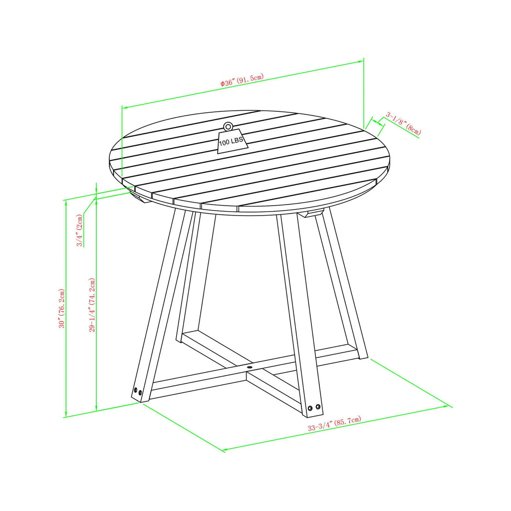30” Solid Acacia Wood Outdoor Dining Table Q3601