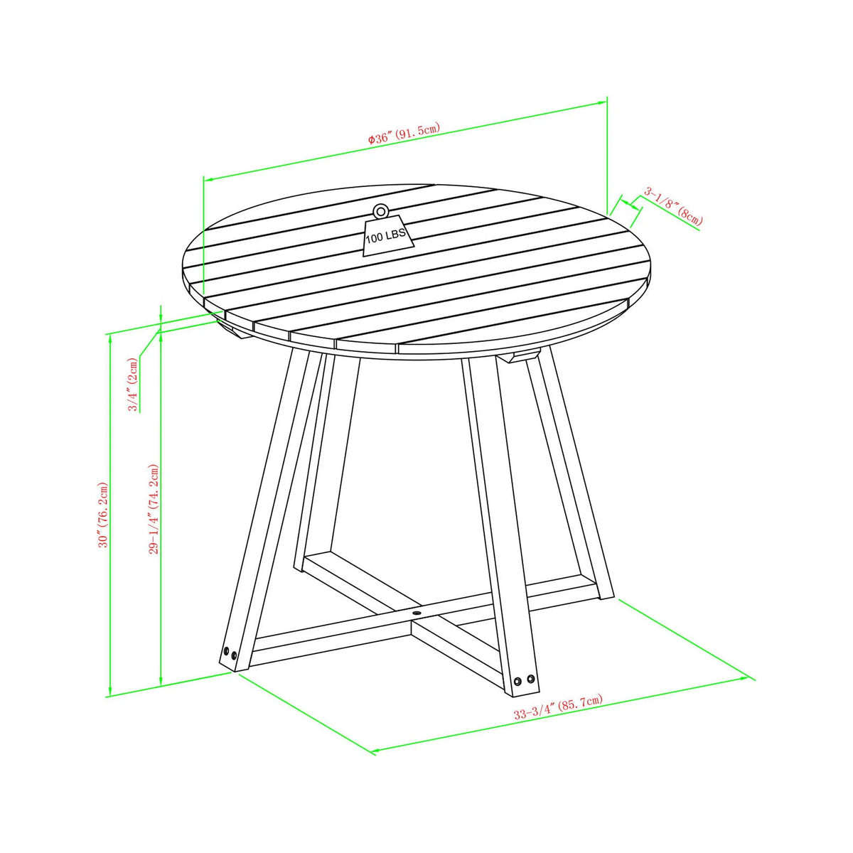 30” Solid Acacia Wood Outdoor Dining Table Q3601