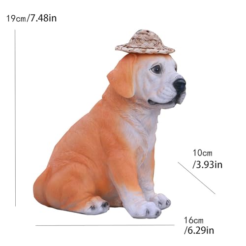 Resin Dog Statues with Straw Hat and Solar Led Lantern Z709745