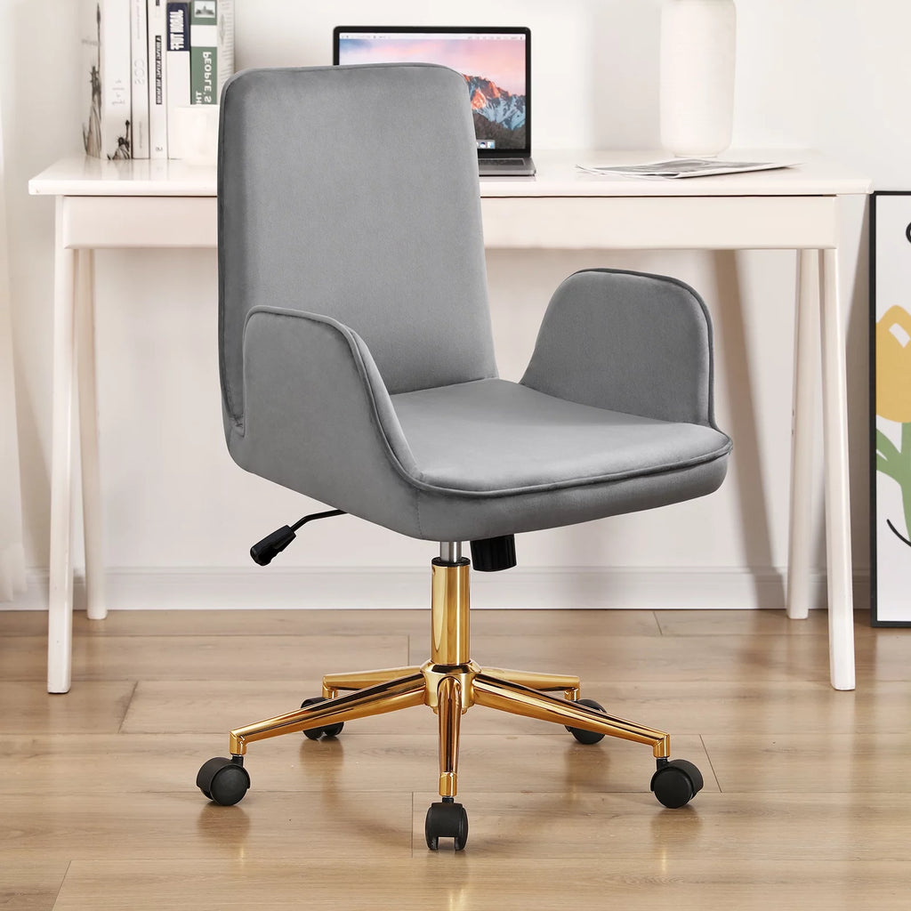 Grey Velvet Upholstered Desk Chair F6897