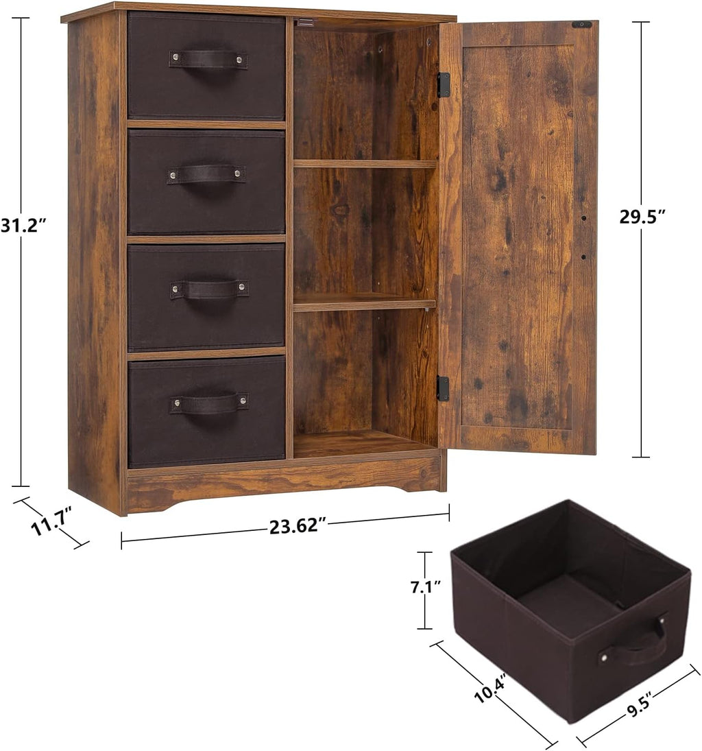 Rustic Brown Storage Cabinet with 4 Removable Drawers and 1 Door N366